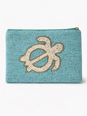 Beaded Sea Turtle Zip Pouch - Turquoise